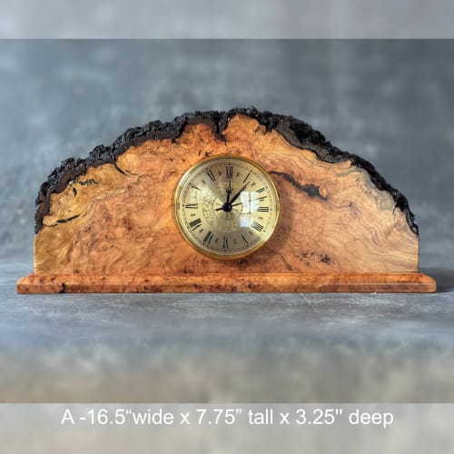 Rustic Cherry Burl Mantle Clock – Live edge | Decorative Objects by Tom Weber - Weber Design Custom Woodwork