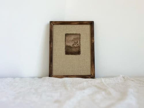 Monochromatic Tree Sketch in Vintage Frame on Linen | Paintings by Melissa Mary Jenkins Art