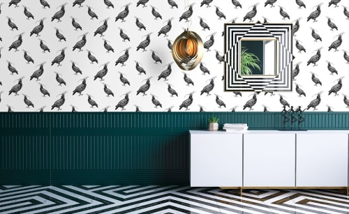 Fancy Pigeon | Black On White | Wallpaper in Wall Treatments by Weirdoh Birds