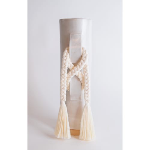 Handmade Ceramic Vase #696 in White with White Cotton Braid | Vases & Vessels by Karen Gayle Tinney