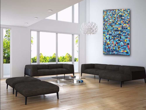 Pike Place - blue geometric abstract painting | Paintings by Leah Nadeau | Private Residence - Ann Arbor, MI in Ann Arbor