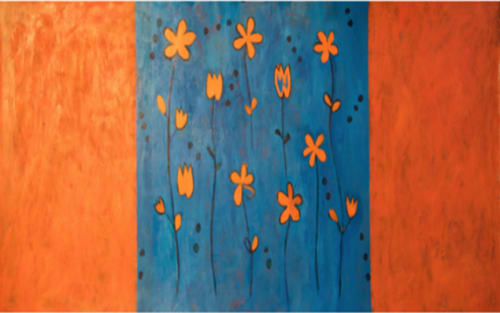 Orange Blue Flowers | Oil And Acrylic Painting in Paintings by Pam (Pamela) Smilow