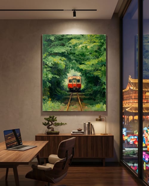 Original Heavy Impasto Oil Canvas: Eigenji Zen Train | Oil And Acrylic Painting in Paintings by Dynasty Artisan