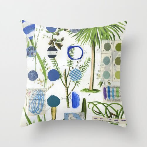 Square Pillow Blue Botanical | Pillows by Pam (Pamela) Smilow