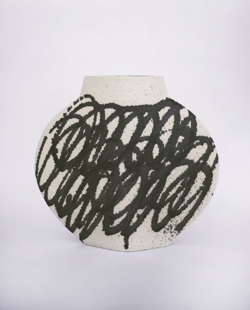 Ceramic Vase ‘Lune [M] - Circles Black’ | Vases & Vessels by INI CERAMIQUE