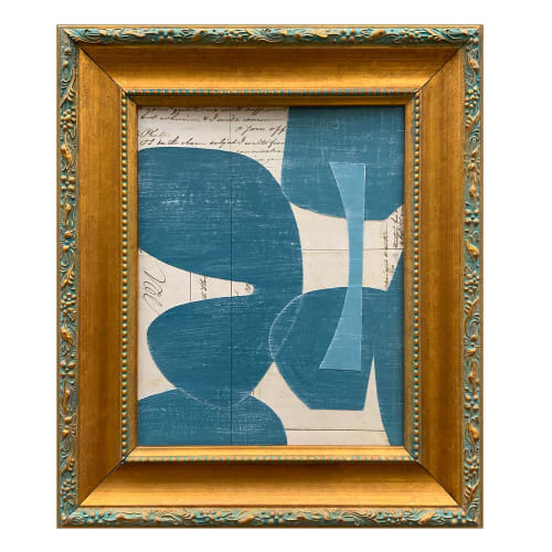 Contemporary Blue Abstract Collage in Vintage Gold Frame | Paintings by Suzanne Nicoll Studio