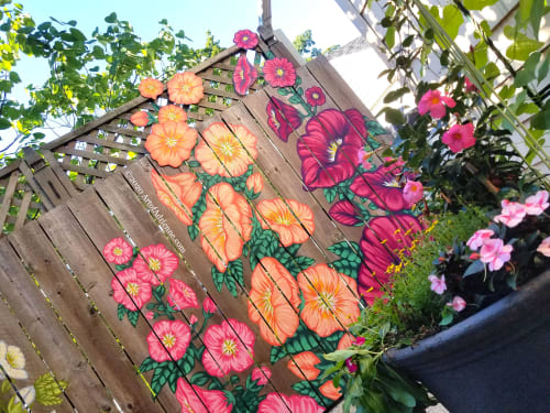 Hollyhock Fence w/Cut-Outs | Murals by Art of Adrienne