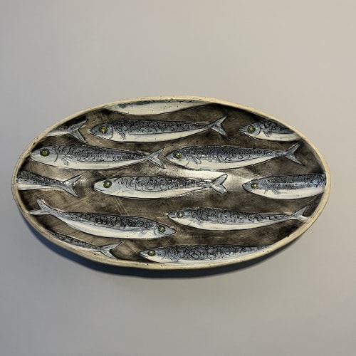 Ceramic Platter with Shoal of Mackerel | Art & Wall Decor by Marla Benton