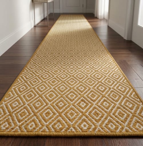 Handwoven Woolen Yellow Runner Rug | Rugs by Evergreen Carpets