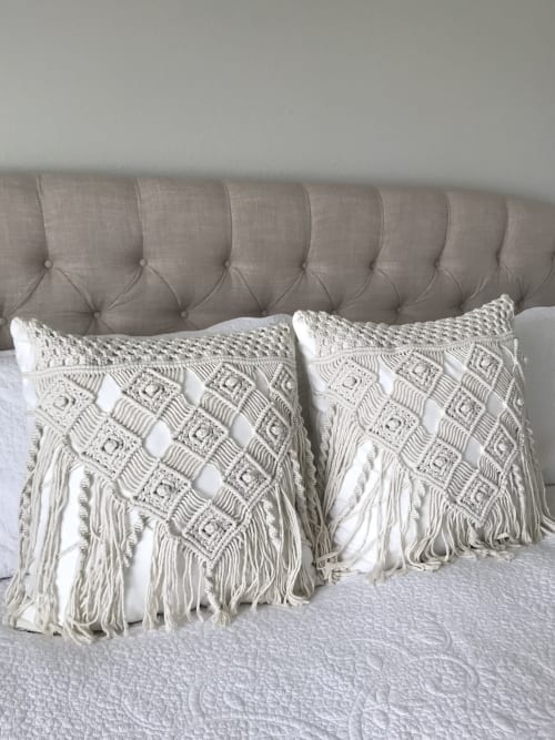 Macrame pillow | Pillows by Langbaron Art | Private Residence - Galeana, Chih., Mexico in Galeana