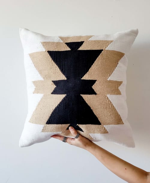 Ash Boho Throw Pillow Cover Black & Beige Geometric | Cushion in Pillows by Mumo Toronto