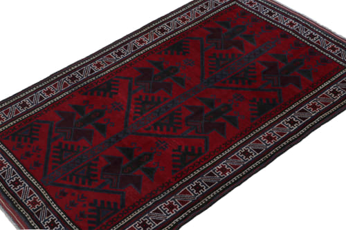 Rug & Kilim’s Baluch Tribal Rug in Red with Burgundy | Rugs by Rug and Kilim