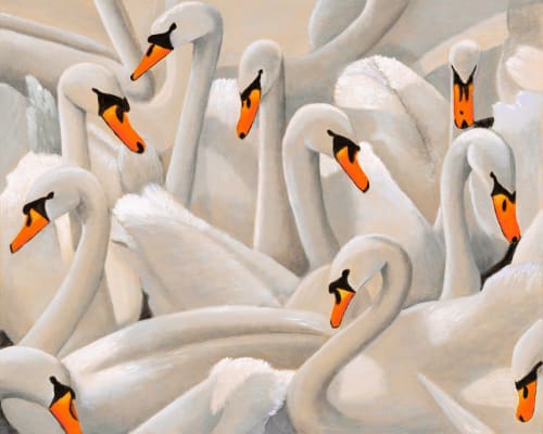 Flock of Swans | Oil And Acrylic Painting in Paintings by Michelle Keib Art