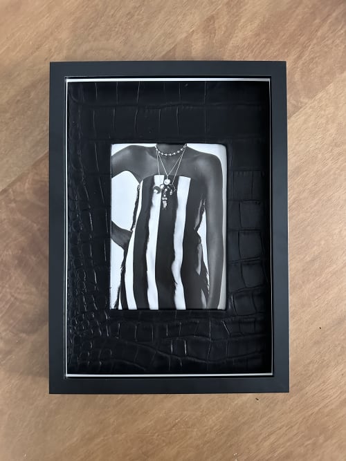 Framed Croc-Embossed Leather Mat Board | Custom Sizing Avail | Decorative Frame in Decorative Objects by Metal Mingle Studio