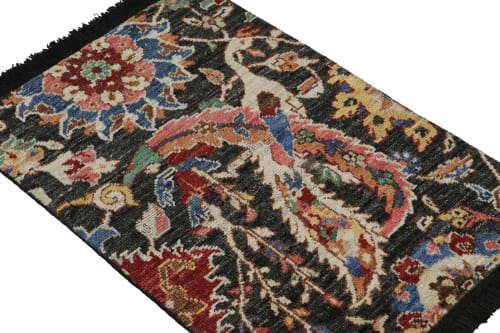 Rug & Kilim’s Persian Kerman Rug in Black with Vibrant | Rugs by Rug and Kilim