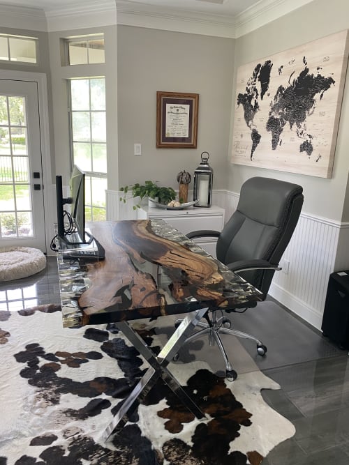 Waterfall Wood Epoxy River Desk – ER Casa