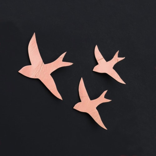 Set Of 3 Copper Swallow Ceramic Wall Art | Wall Sculpture in Wall Hangings by Elizabeth Prince Ceramics