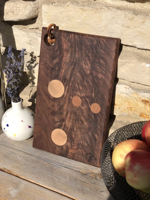 Black Walnut Burl Board with circle inlays | Tableware by Patton Drive Woodworking
