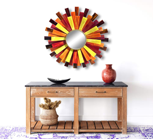 "Sunburst" Glass and Metal Wall Art Sculpture/Mirror | Wall Sculpture in Wall Hangings by Karo Studios