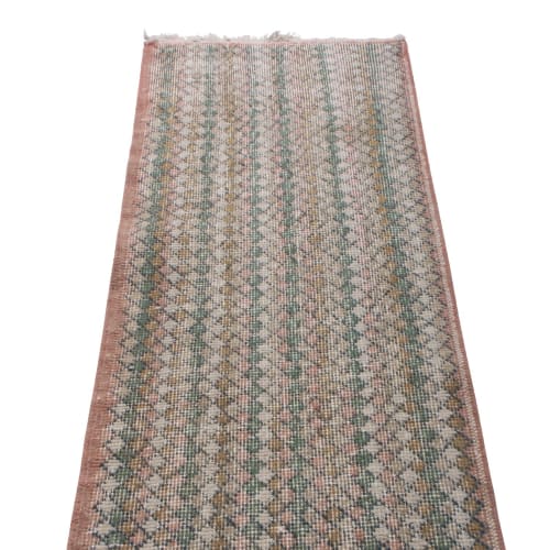 Vintage Mid-Century Geometric Beige-Brown Pink and Green | Rugs by Rug and Kilim