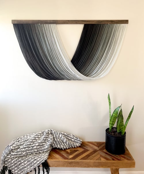 Black ombré swoop fiber Art wall hanging | Wall Hangings by The Cotton Yarn
