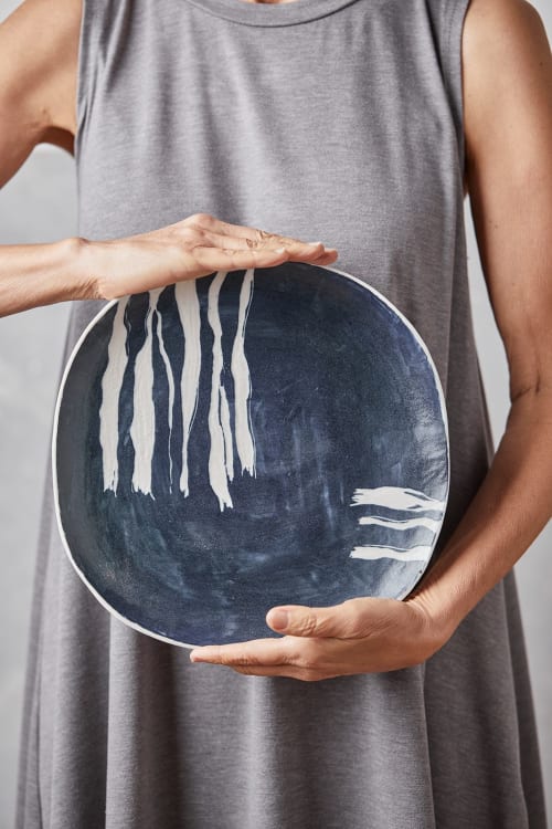 Set of TWO Dark Blue Black Porcelain Plate | Dinnerware by ShellyClayspot