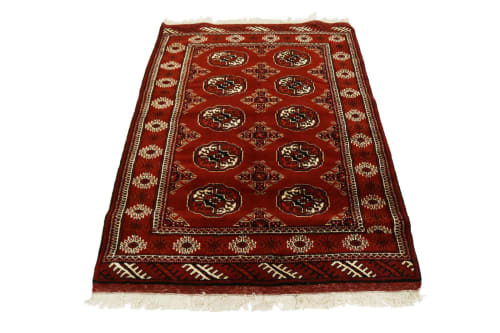 Red Tribal 3' 5" x 5' Turkoman Persian Rug | Rugs by Magic Rugs