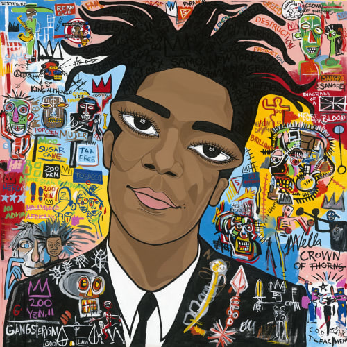 Jean Michel Basquiat, Acrylic on canvas, 48"x48" x 1.5" | Oil And Acrylic Painting in Paintings by Michelle Vella Art