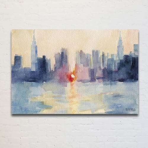 "Manhattanhenge" NYC skyline giclée canvas print | Paintings by Beverly Brown