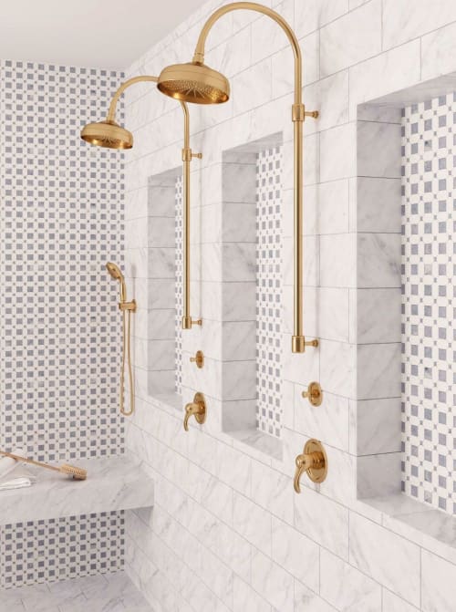 Thassos and Azul Cielo Marble Mosaic Tile | Tiles by Tile Club