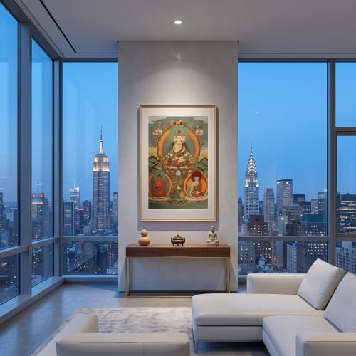 Yunjin Silk Brocade Mahavairocana Buddha Thangka Wall Art | Embroidery in Wall Hangings by Dynasty Artisan