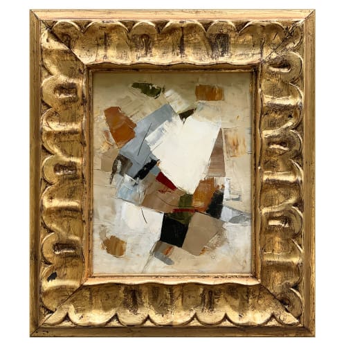 Neutral Abstract Oil Painting in Vintage Gold Frame | Oil And Acrylic Painting in Paintings by Suzanne Nicoll Studio