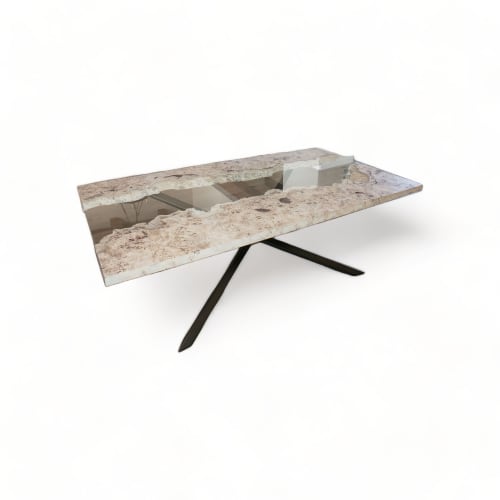 French Mappa Burl Glass Inlay River Modern Dining Table | Tables by Lumberlust Designs