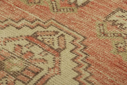 Vintage Turkish Rug in Pink and Cream with Geometric Medalli | Rugs by Rug and Kilim