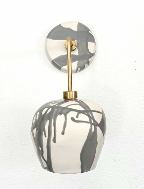 Tapered Sphere Sconce in Grey Abstract Stripe | Sconces by Alex Marshall Studios