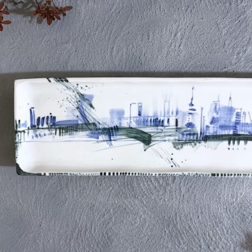 Ceramic Serving Platter L | Rectangular Plate | Blue White | Ceramic Plates by Hideyo