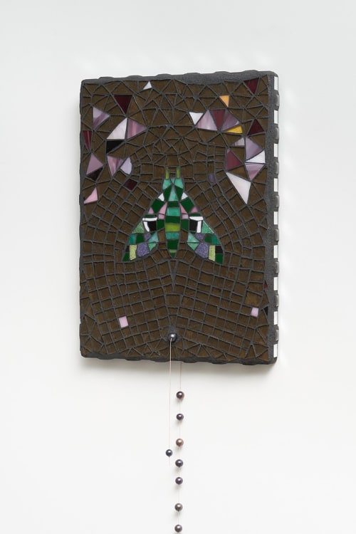 Custom glass mosaic panel with additional accents | Art & Wall Decor by Permanent Flower Studio