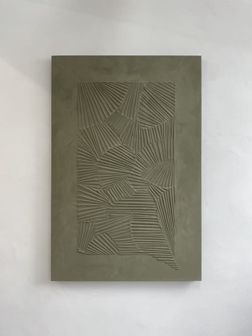 Khaki Green Monochrome Texture Art Panel | Mixed Media by Elsa Jeandedieu Studio