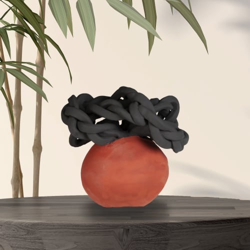 "Wild Ones 53" Ceramic Sculpture Black & Cinnamon 8" | Sculptures by Anne Lindsay