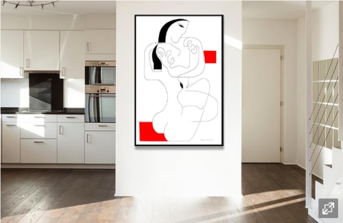 Le Calin with red accent | Paintings by Hildegarde Handsaeme
