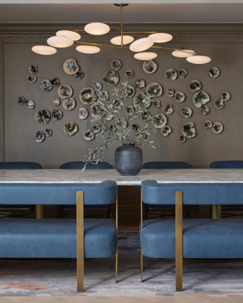 Porcelain Wall Sculpture, 14 Pieces Set, Green-Turquoise | Wall Hangings by SevaCeramics | The Ritz-Carlton, Half Moon Bay in Half Moon Bay