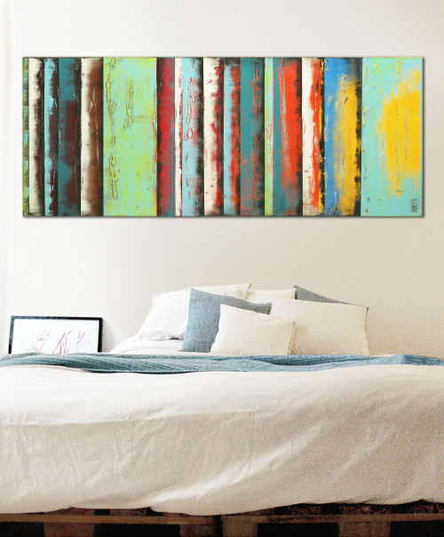 Original Yellow Panels | Oil And Acrylic Painting in Paintings by Ronald Hunter | Roxier Art Gallery in Rotterdam