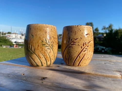 Pair of In the Wind, 10 oz. stemless wine cups | Cups by Honey Bee Hill Ceramics