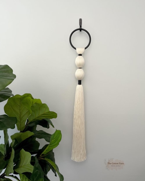 Black and white tassel fiber Art wall hanging | Wall Hangings by The Cotton Yarn