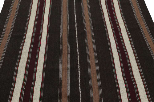Vintage Turkish Kilim Rug in Brown, Black & White Stripes | Area Rug in Rugs by Rug and Kilim