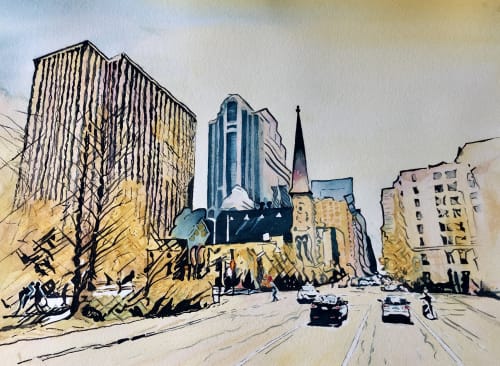Laurier and Elgin | Watercolor Painting in Paintings by Maurice Dionne FINEART