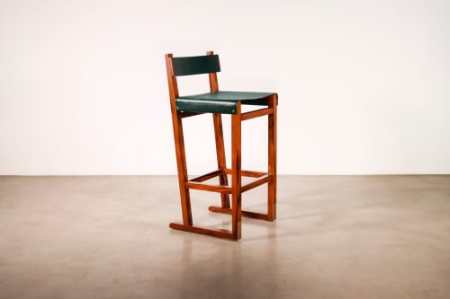 Piero Stool in Argentine Rosewood and Leather-Wrapped Back | Chairs by Costantini Design
