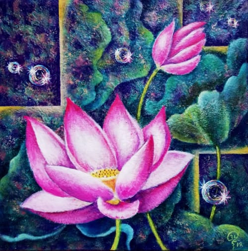 Pink Lotus | Oil And Acrylic Painting in Paintings by Iryna Fedarava