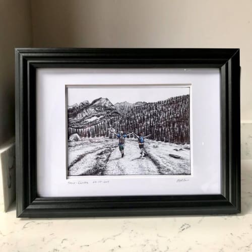 A Couple Hiking - Biro Drawing | Art & Wall Decor by Steph Carr Design