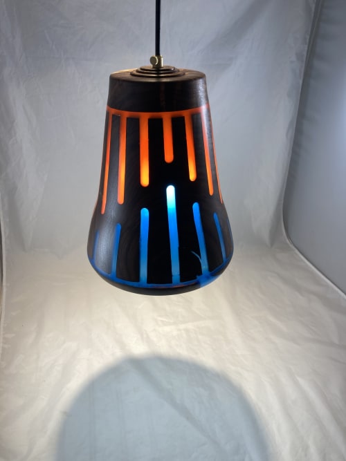 22018 Tamarind light pendant with colored resin | Pendants by David Golzbein/Turning Nature into Art